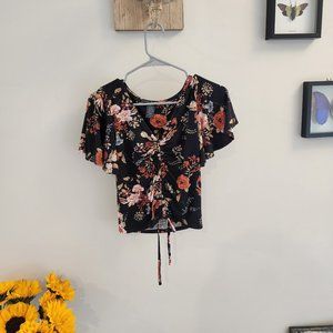 Como Black floral print cinched top